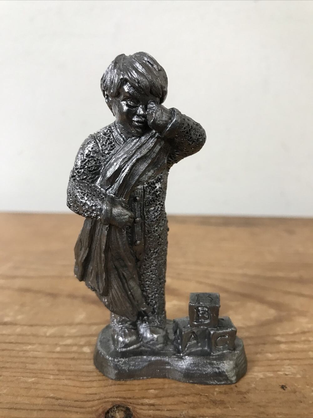 Vtg Michael Ricker Pewter Metal Christmas Sleepy Boy Figurine Handcrafted USA 3"
